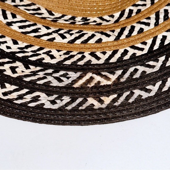 Steve Madden Sun Floppy Hat White Black Paper Straw Khaki One Size Wide brim - Picture 7 of 8